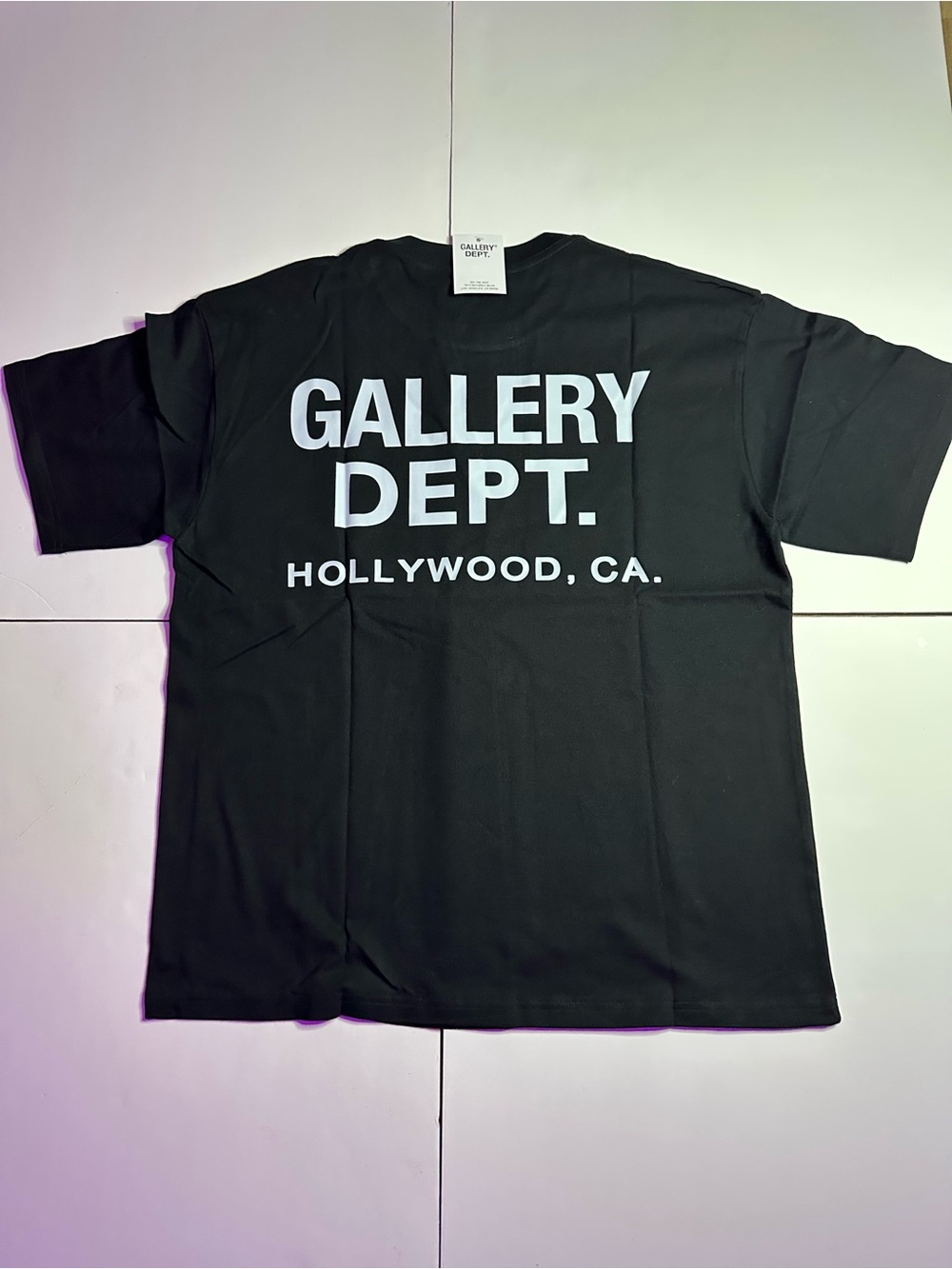 Gallery Dept Black Tee with White 'GALLERY DEPT. HOLLYWOOD, CA.' Back Print